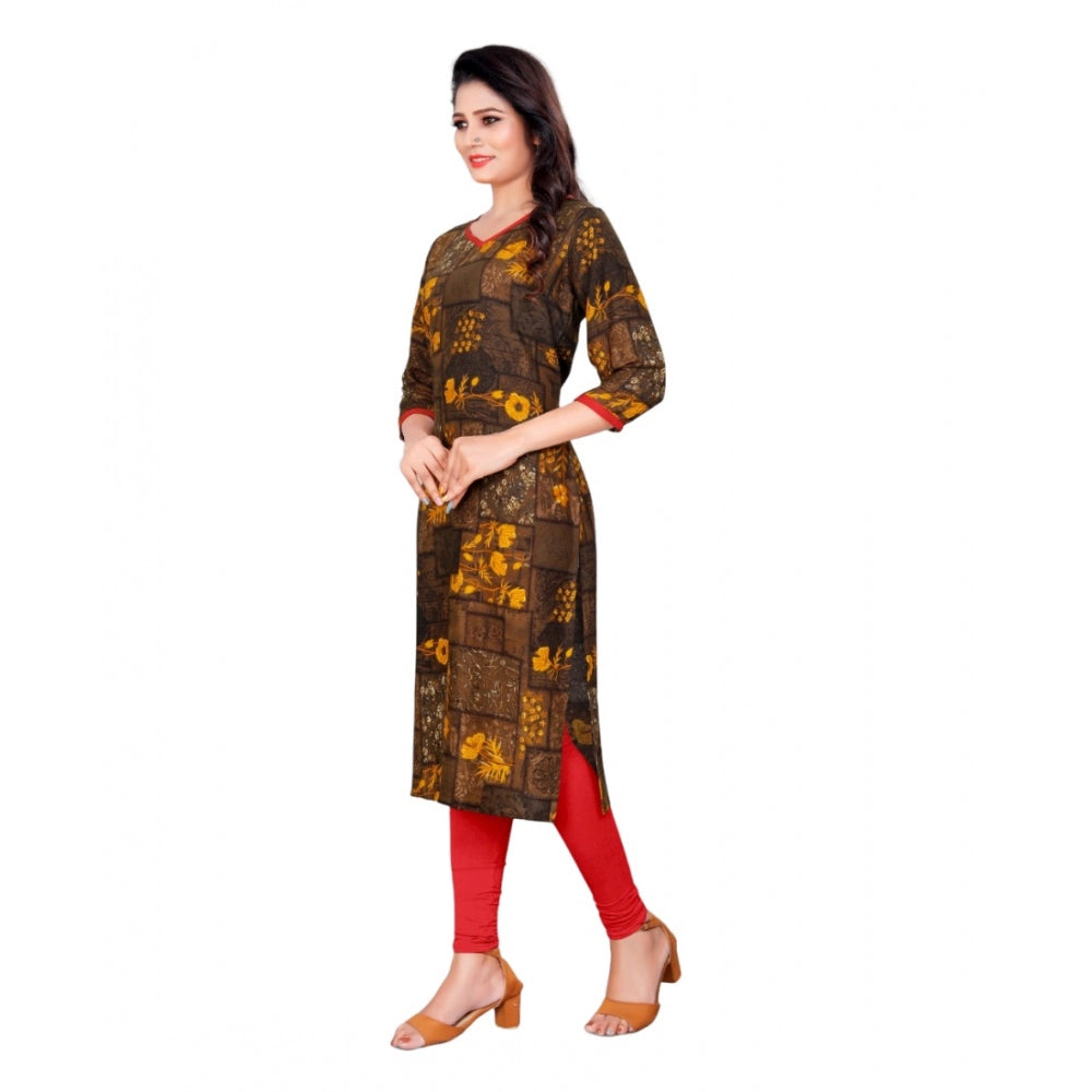 Generic Women's Rayon Foil Printed Straight Kurti (MehandhiGreen) - Noble Nook