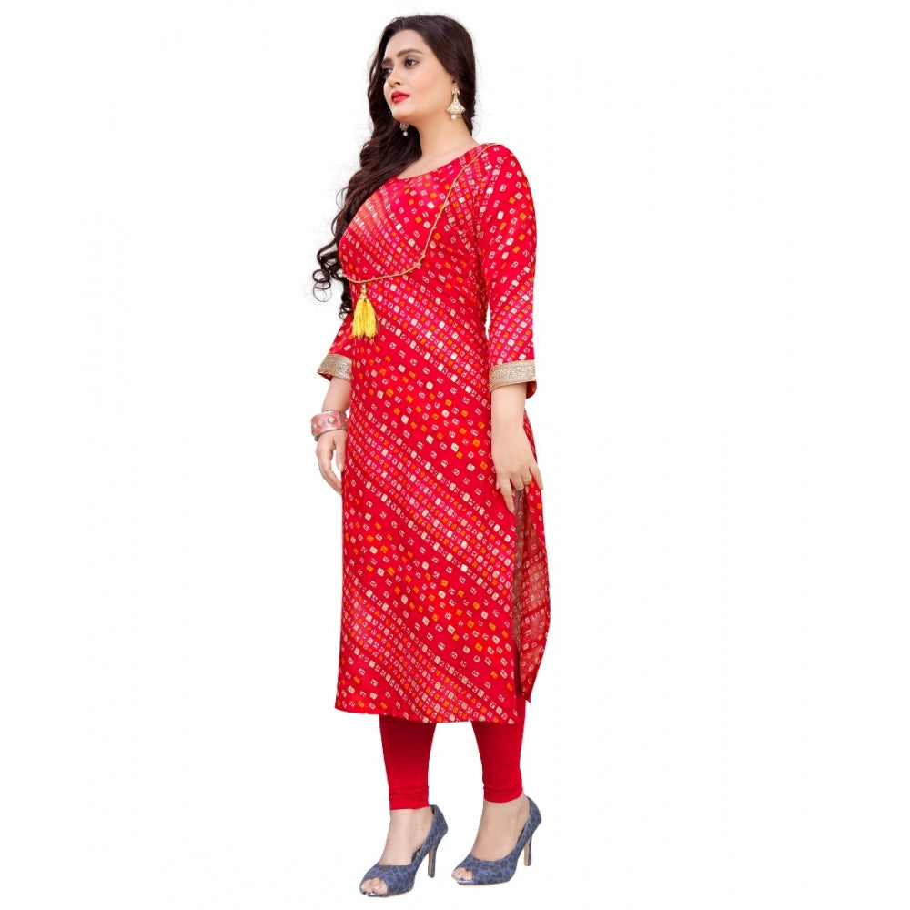 Generic Women's Rayon Foil Printed Straight Kurti (Red) - Noble Nook