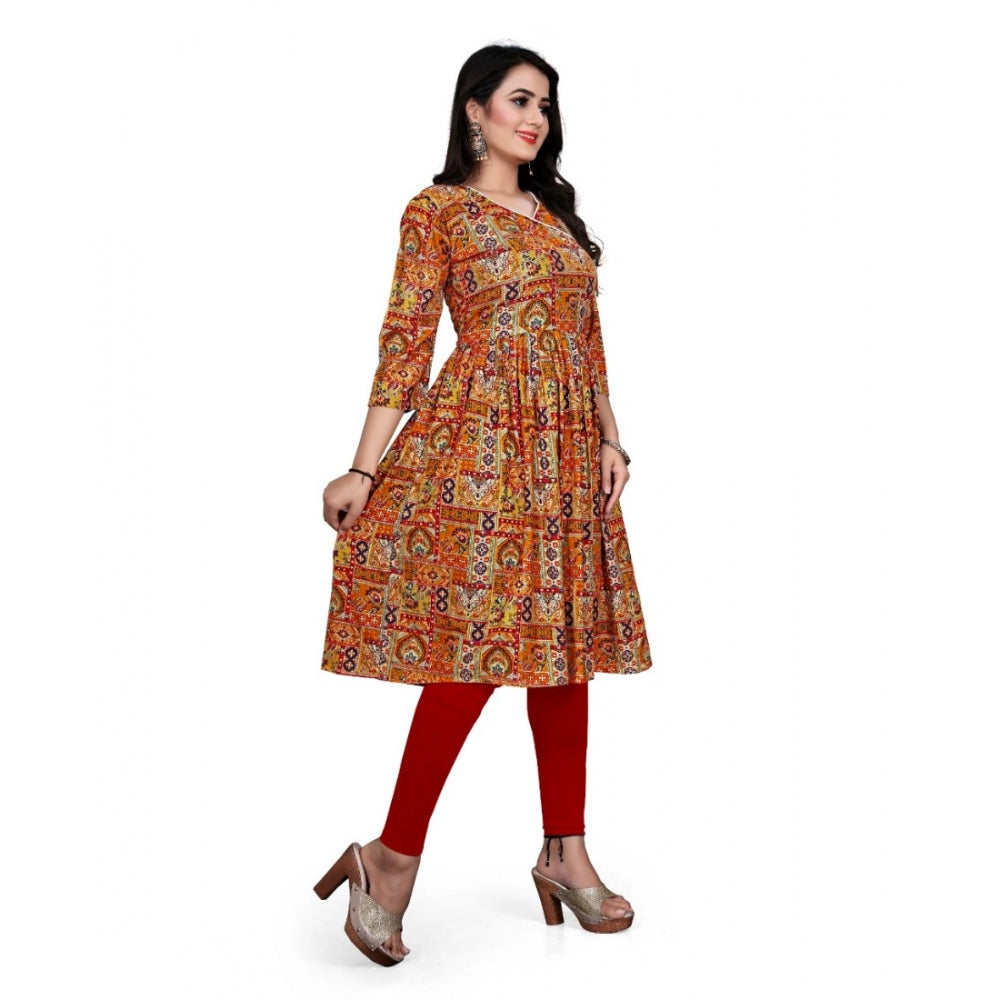 Generic Women's Rayon Foil Printed Straight Kurti (Yellow) - Noble Nook