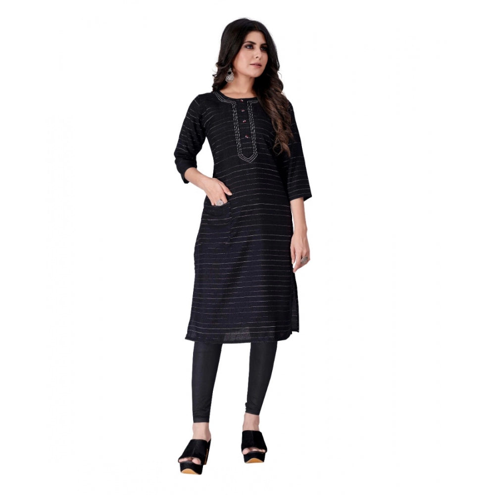 Generic Women's Cotton Mill Printed  Straight Kurti (Black) - Noble Nook