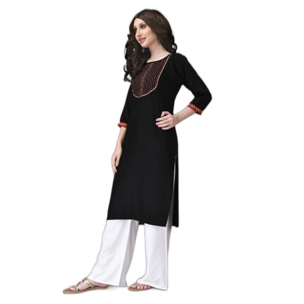 Generic Women's Rayon Lace Straight Kurti (Black) - Noble Nook