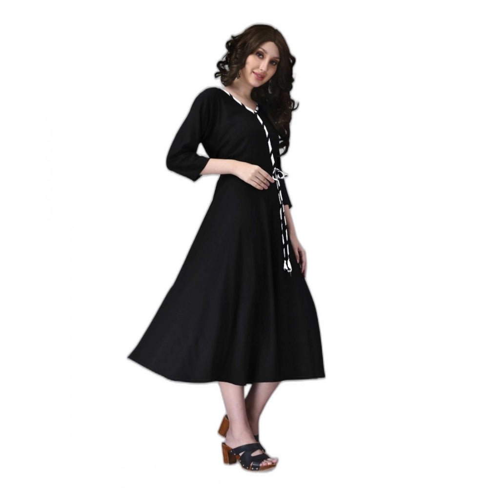 Generic Women's Rayon Lace Straight Kurti (Black) - Noble Nook