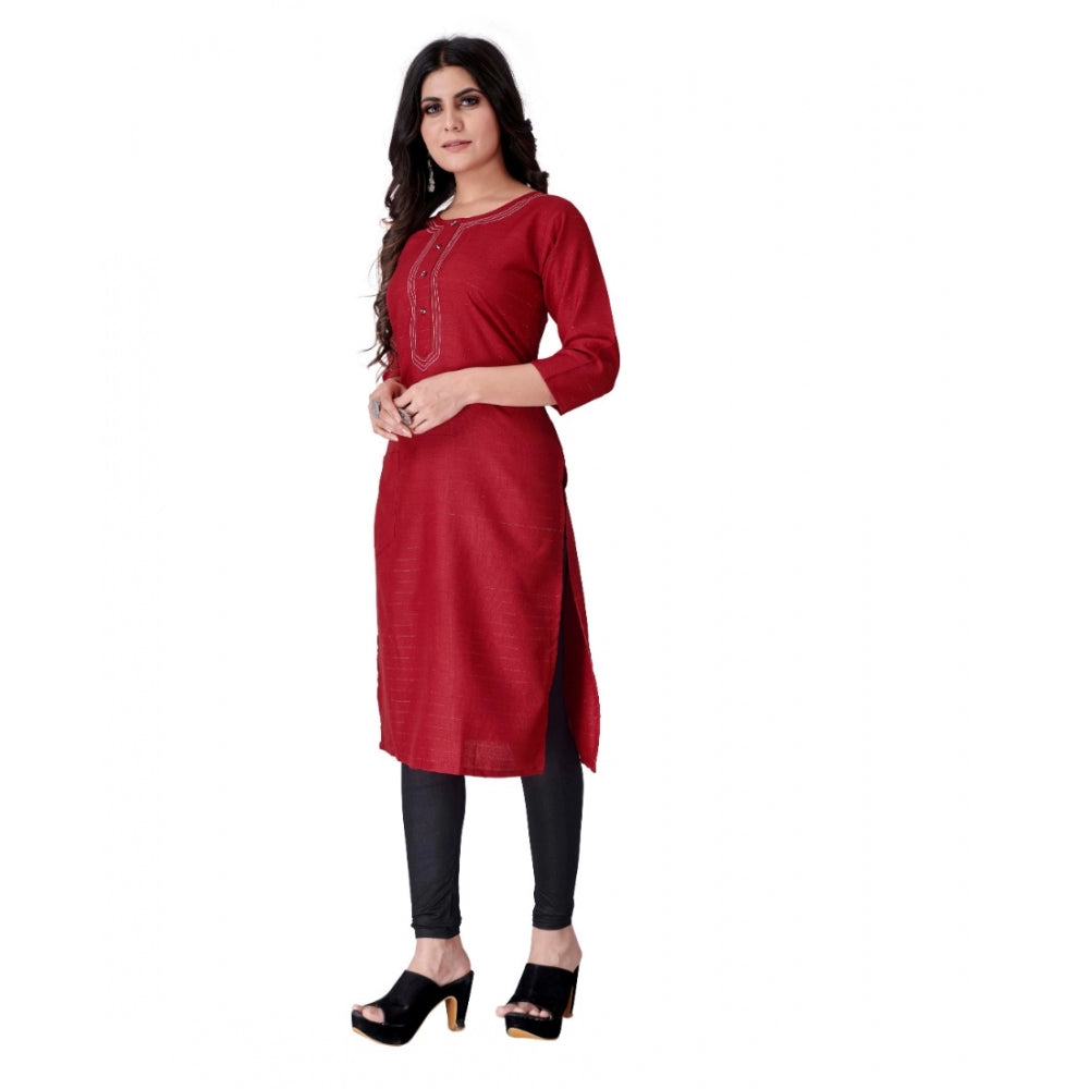 Generic Women's Cotton Mill Printed  Straight Kurti (Red) - Noble Nook