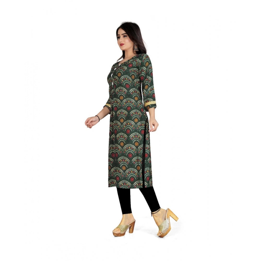 Generic Women's Rayon Foil Printed Straight Kurti (MehandhiGreen) - Noble Nook