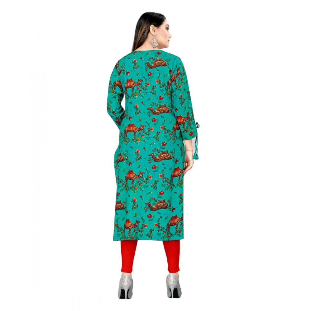 Generic Women's Rayon Foil Printed Straight Kurti (SeaGreen) - Noble Nook