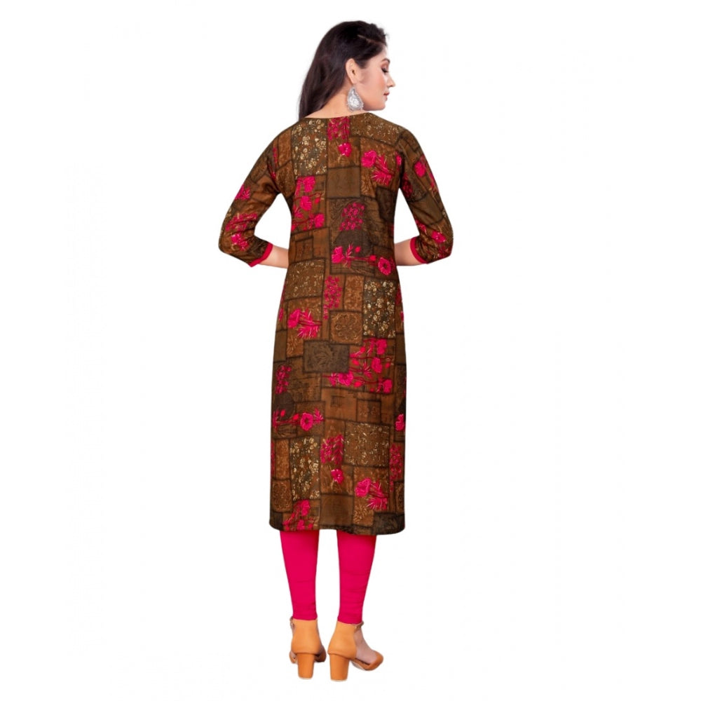 Generic Women's Rayon Foil Printed Straight Kurti (Pink) - Noble Nook