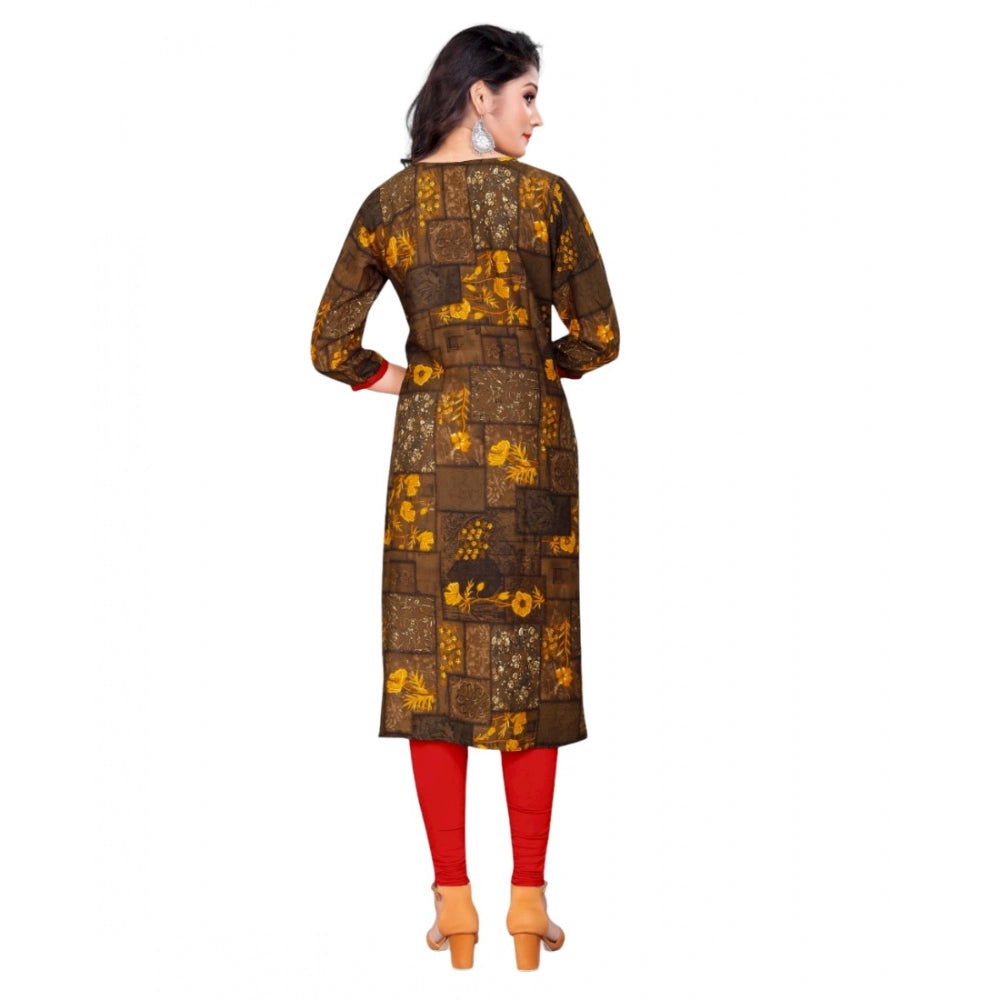 Generic Women's Rayon Foil Printed Straight Kurti (MehandhiGreen) - Noble Nook