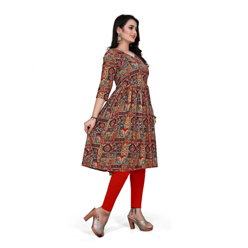 Generic Women's Rayon Foil Printed Straight Kurti (Multi Color) - Noble Nook