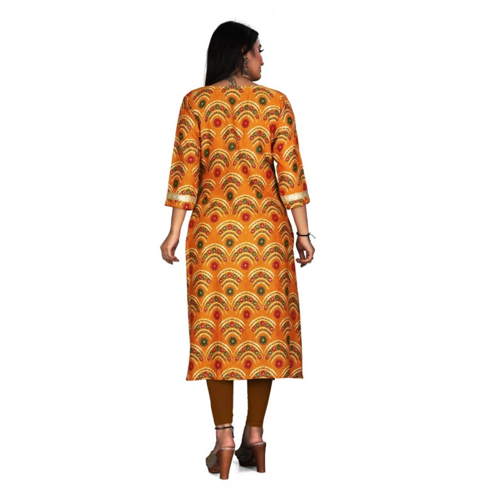 Generic Women's Rayon Foil Printed Straight Kurti (MustardYellow) - Noble Nook