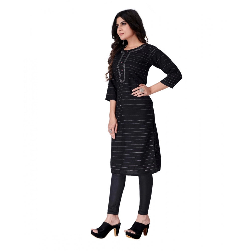 Generic Women's Cotton Mill Printed  Straight Kurti (Black) - Noble Nook