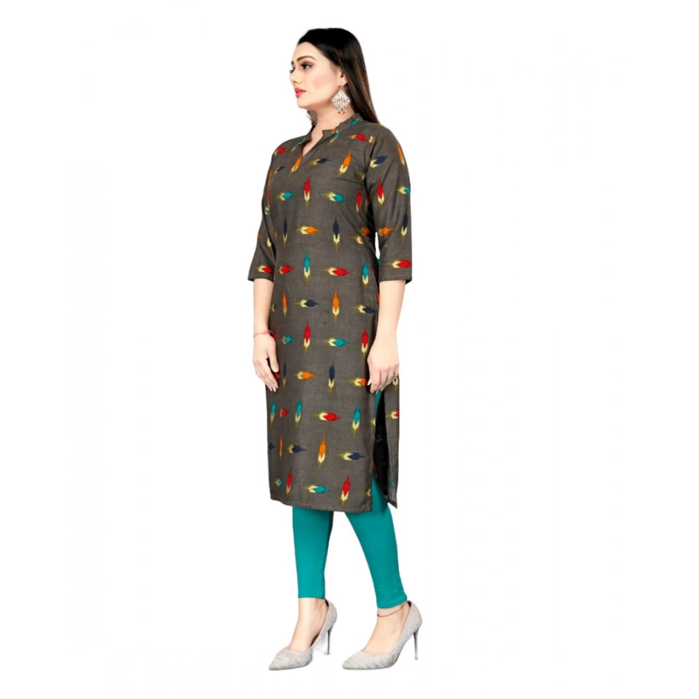 Generic Women's Rayon Foil Printed Straight Kurti (MehandhiGreen) - Noble Nook