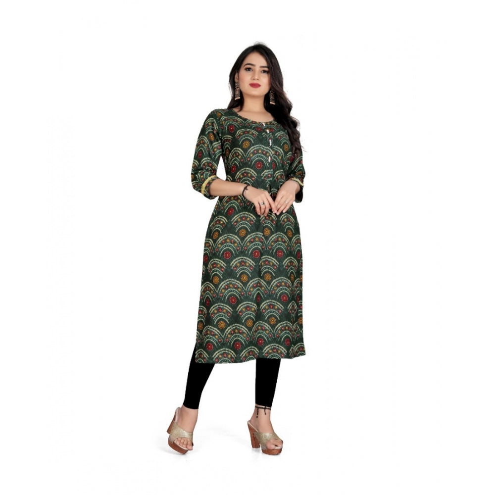 Generic Women's Rayon Foil Printed Straight Kurti (MehandhiGreen) - Noble Nook