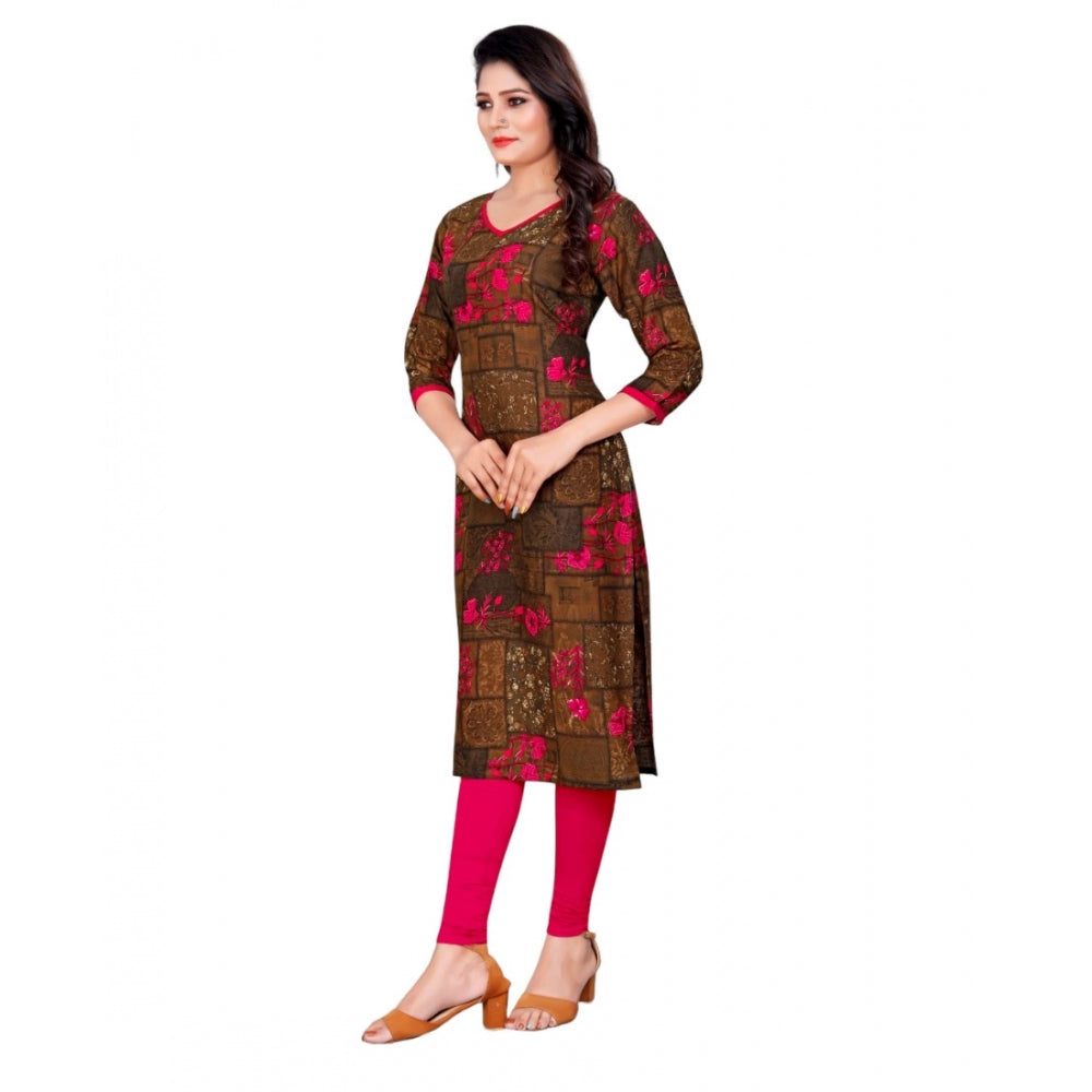 Generic Women's Rayon Foil Printed Straight Kurti (Pink) - Noble Nook