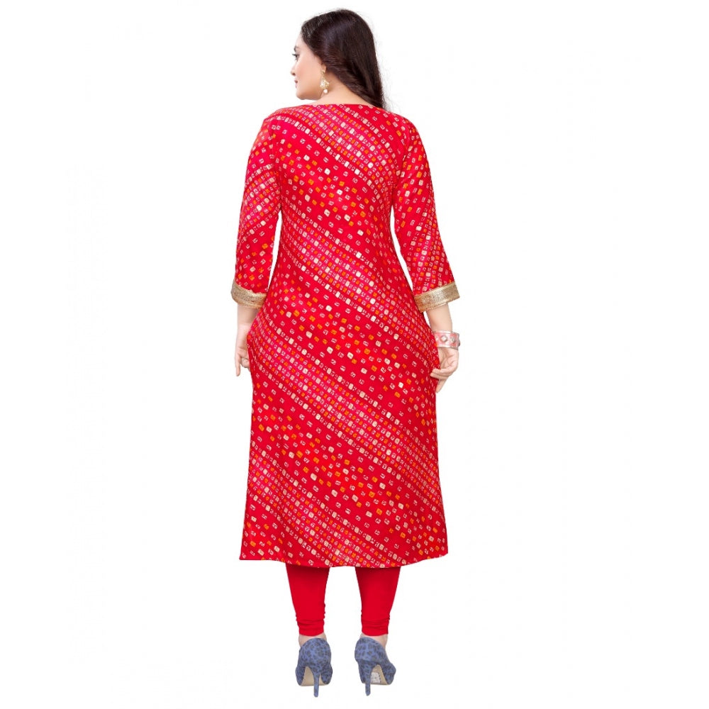 Generic Women's Rayon Foil Printed Straight Kurti (Red) - Noble Nook