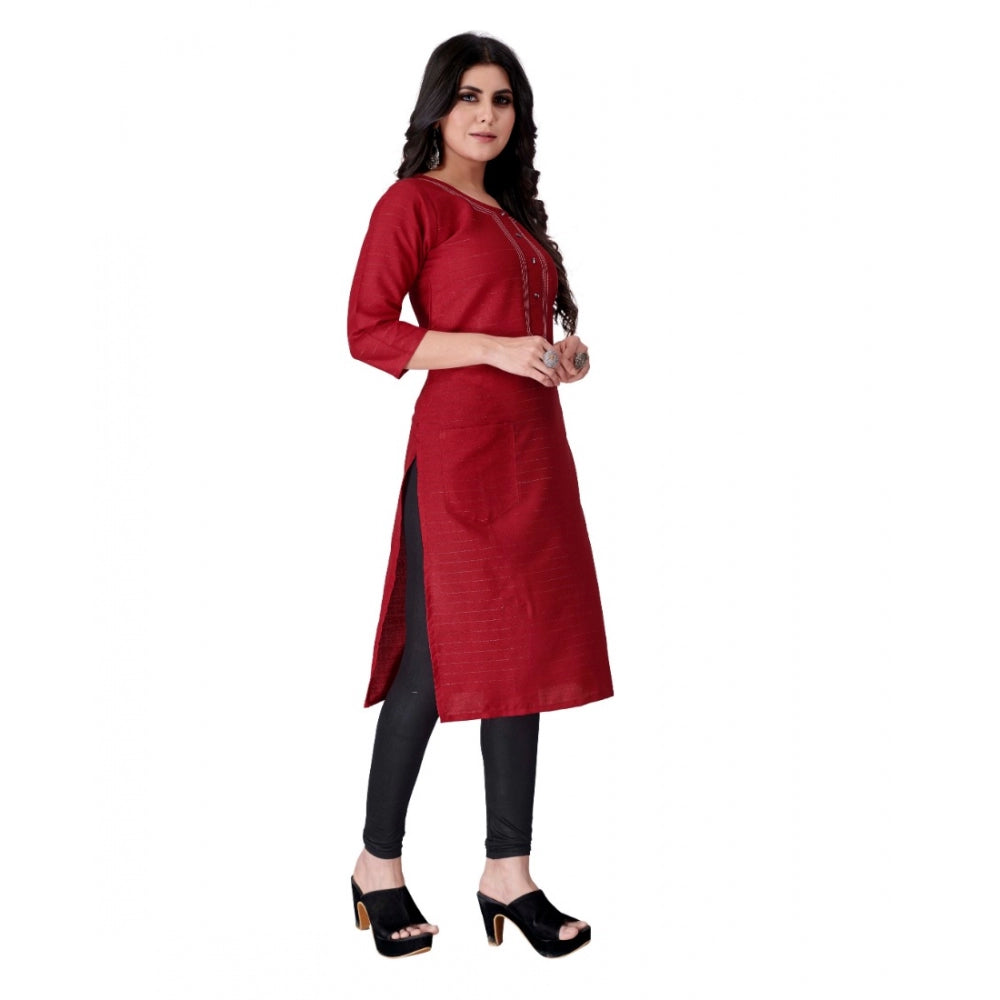 Generic Women's Cotton Mill Printed  Straight Kurti (Red) - Noble Nook