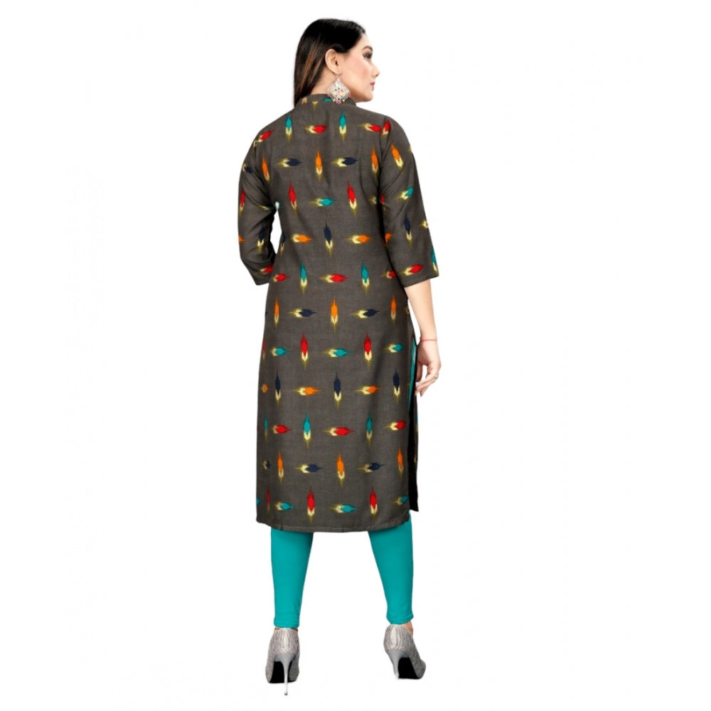 Generic Women's Rayon Foil Printed Straight Kurti (MehandhiGreen) - Noble Nook