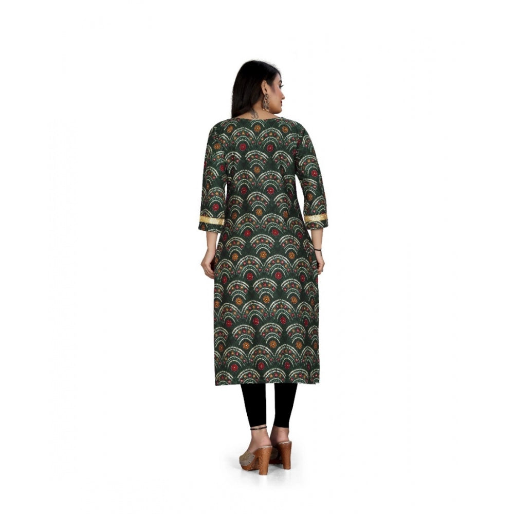 Generic Women's Rayon Foil Printed Straight Kurti (MehandhiGreen) - Noble Nook