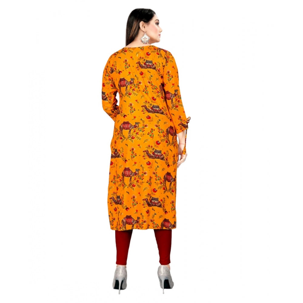 Generic Women's Rayon Foil Printed Straight Kurti (MustardYellow) - Noble Nook