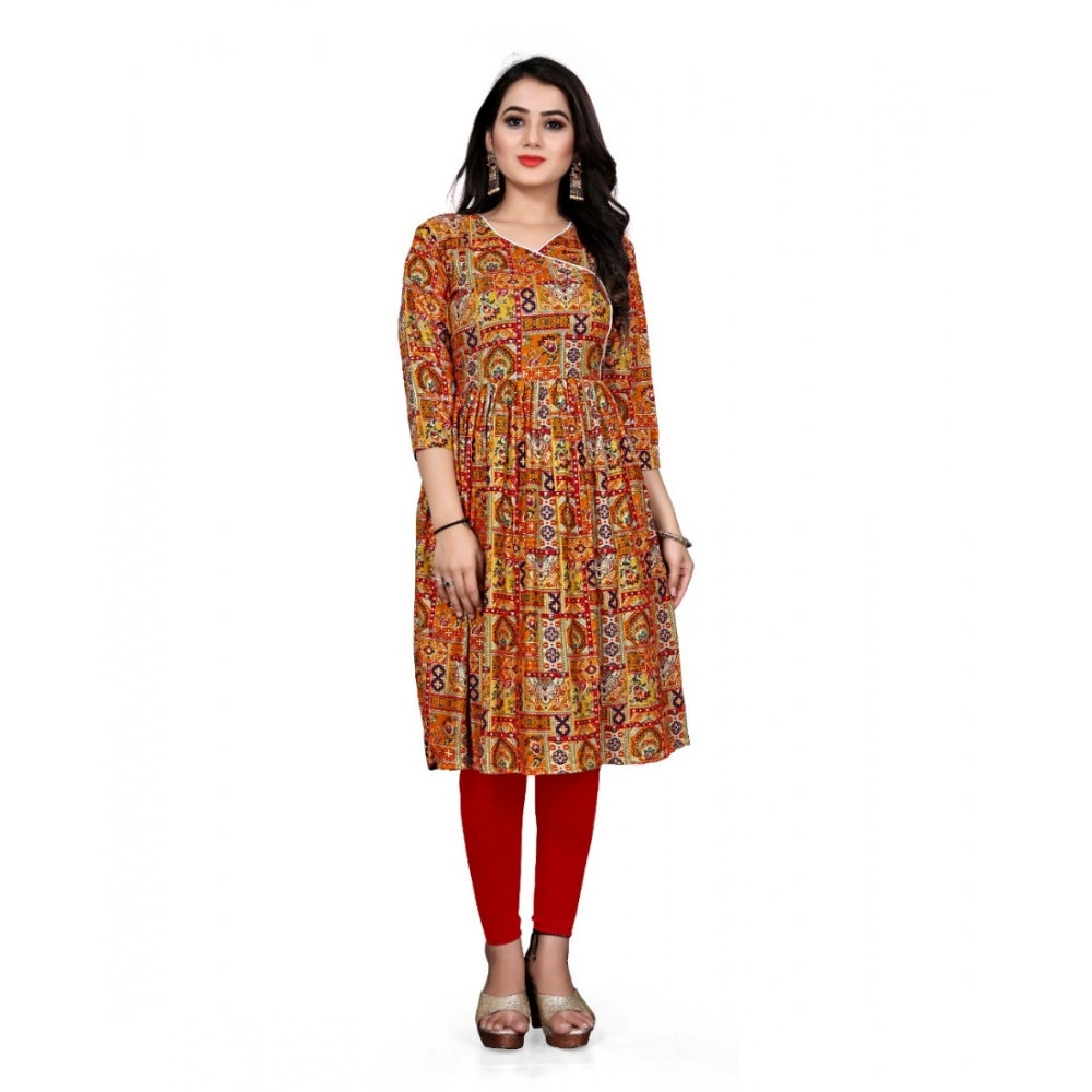 Generic Women's Rayon Foil Printed Straight Kurti (Yellow) - Noble Nook