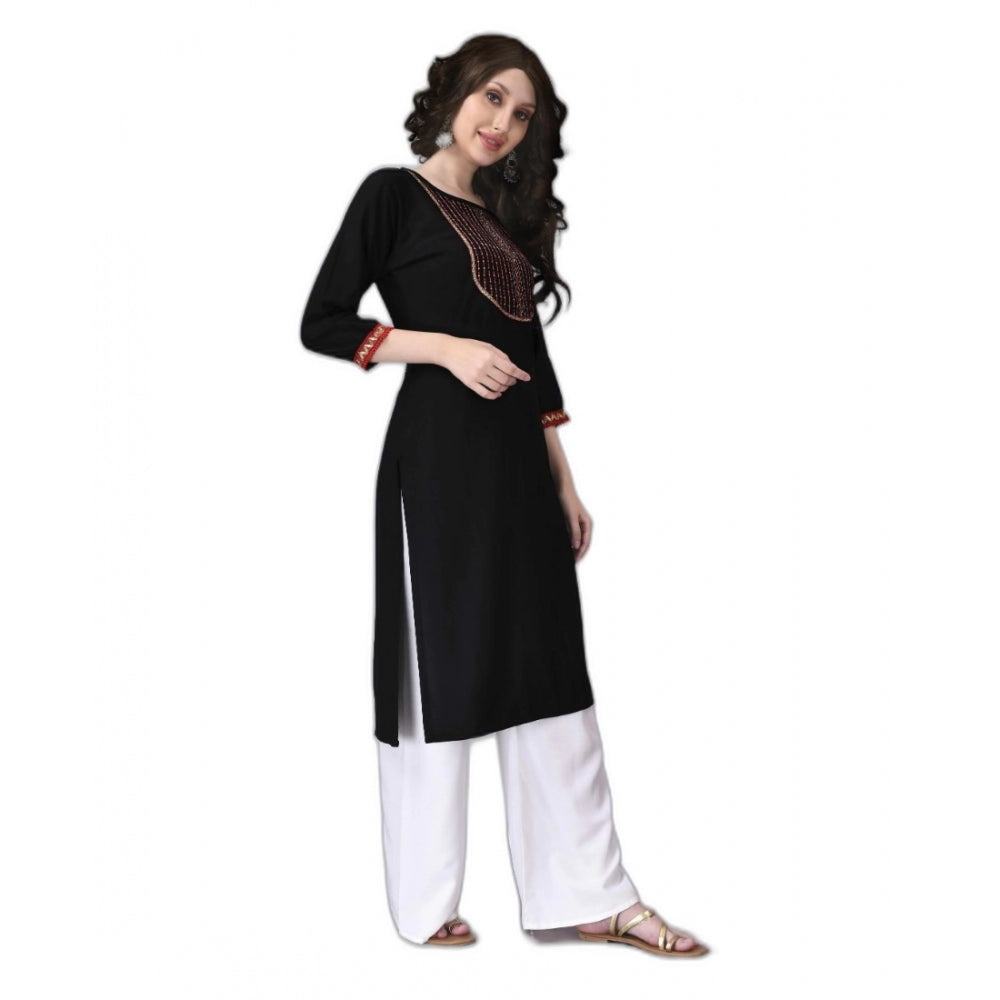 Generic Women's Rayon Lace Straight Kurti (Black) - Noble Nook