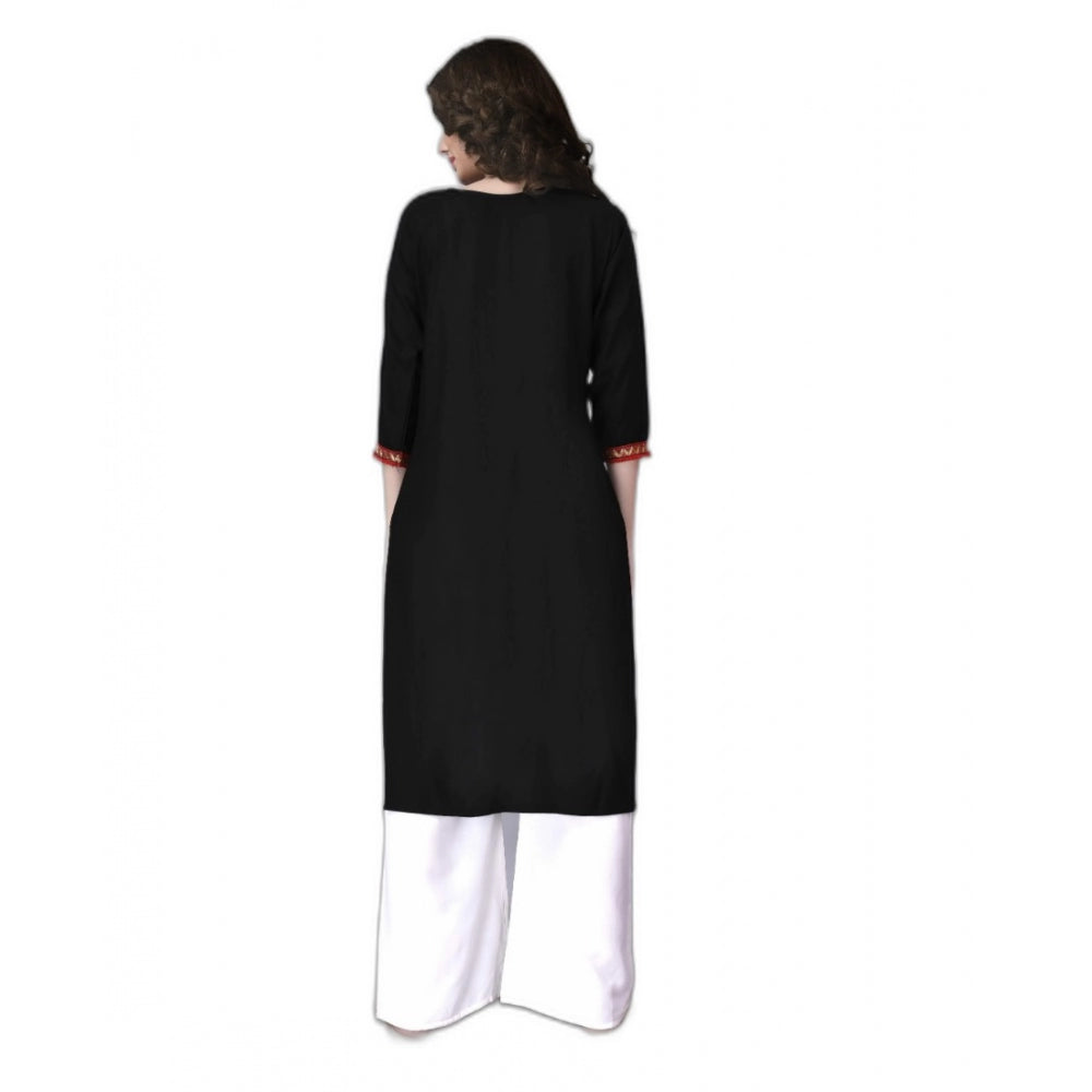 Generic Women's Rayon Lace Straight Kurti (Black) - Noble Nook