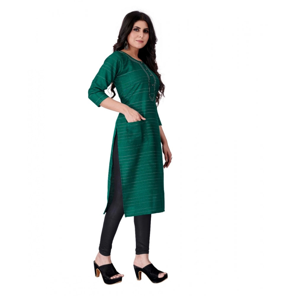 Generic Women's Cotton Mill Printed  Straight Kurti (Green) - Noble Nook