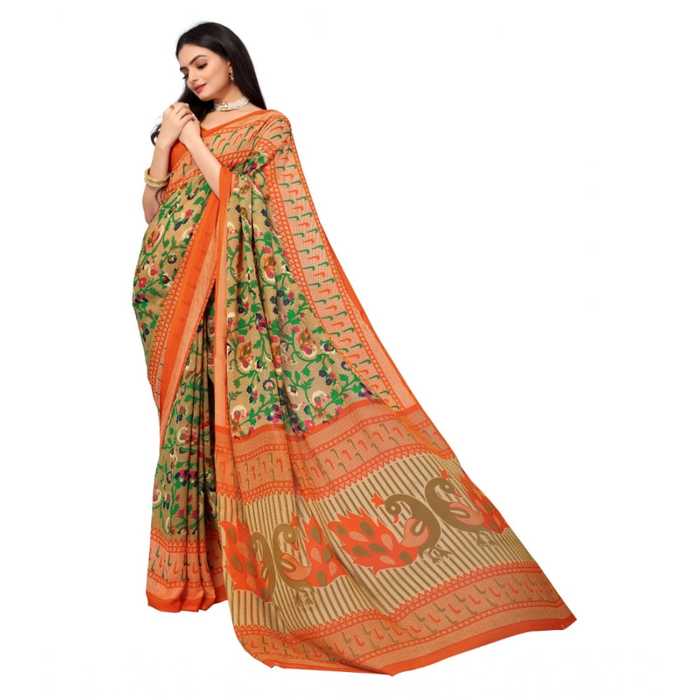 Generic Women's Renial Georgette Floral Printed Sarees (Peacock Green, 5-6 Mtrs) - Noble Nook