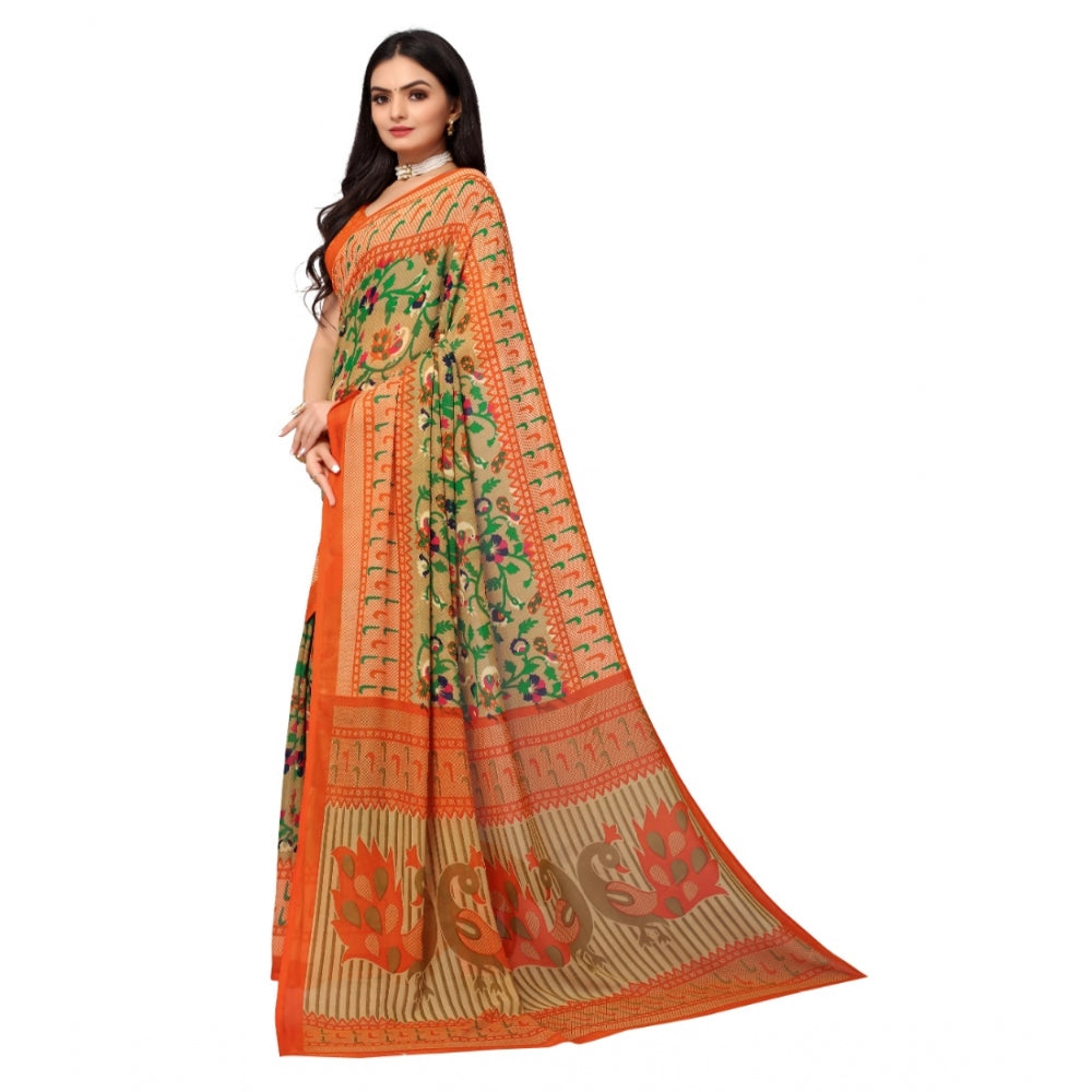 Generic Women's Renial Georgette Floral Printed Sarees (Peacock Green, 5-6 Mtrs) - Noble Nook