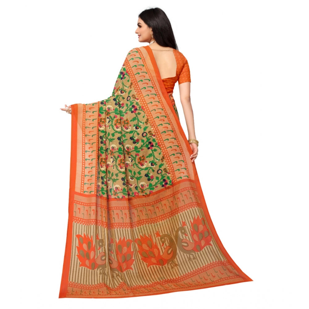 Generic Women's Renial Georgette Floral Printed Sarees (Peacock Green, 5-6 Mtrs) - Noble Nook