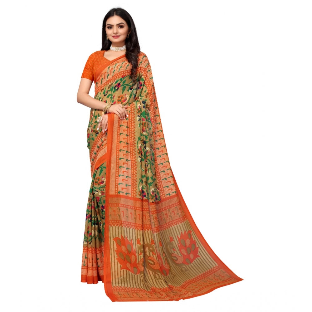 Generic Women's Renial Georgette Floral Printed Sarees (Peacock Green, 5-6 Mtrs) - Noble Nook