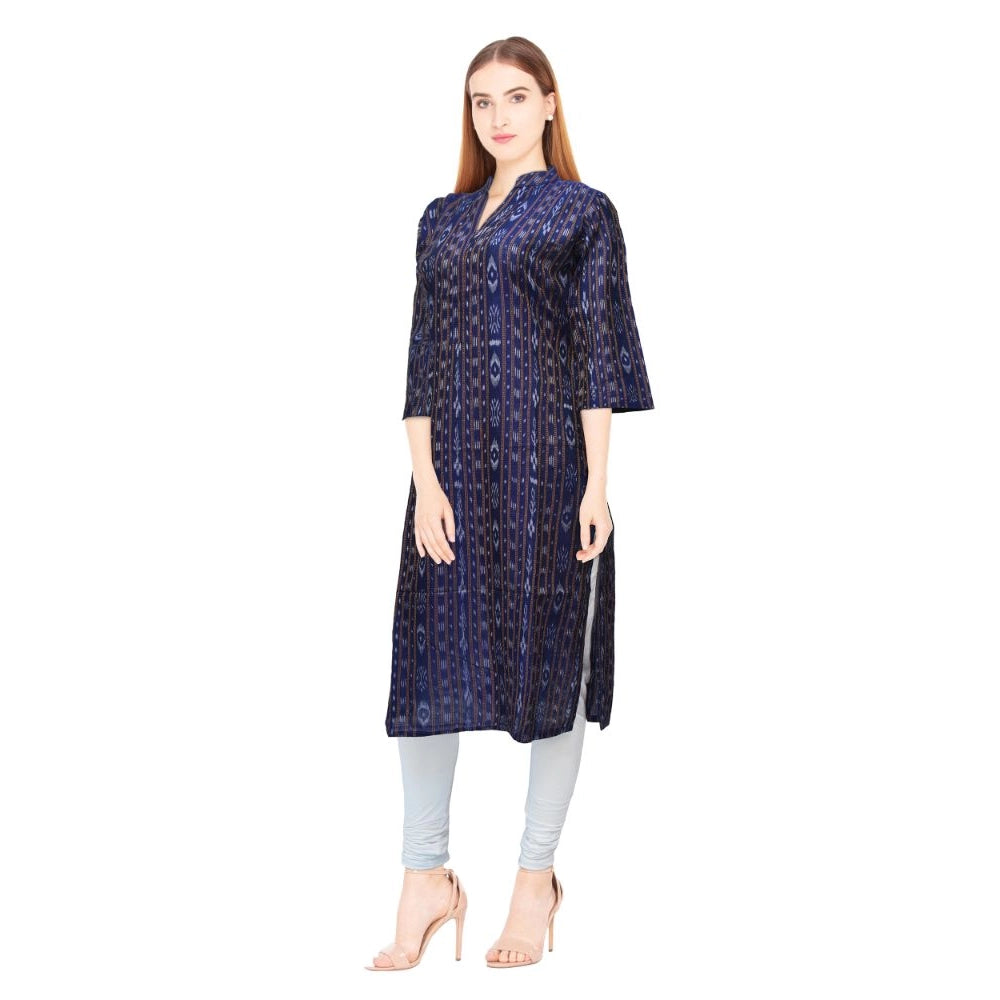 Generic Women's Sambalpuri Certified Handloom Chiffon Straight Kurti (Navy Blue) - Noble Nook