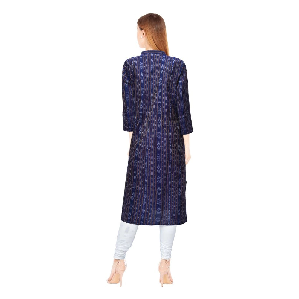 Generic Women's Sambalpuri Certified Handloom Chiffon Straight Kurti (Navy Blue) - Noble Nook