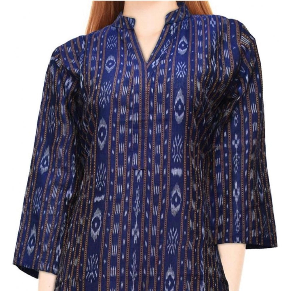 Generic Women's Sambalpuri Certified Handloom Chiffon Straight Kurti (Navy Blue) - Noble Nook