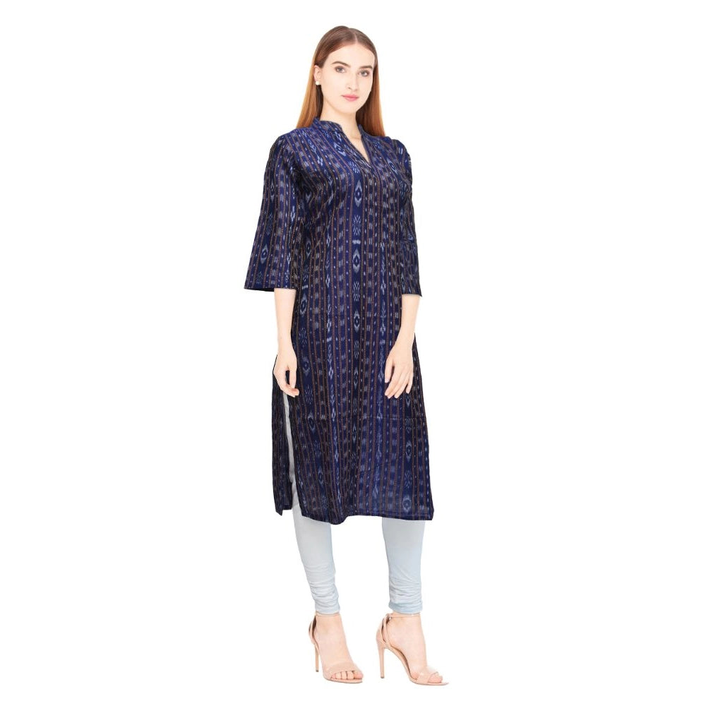 Generic Women's Sambalpuri Certified Handloom Chiffon Straight Kurti (Navy Blue) - Noble Nook