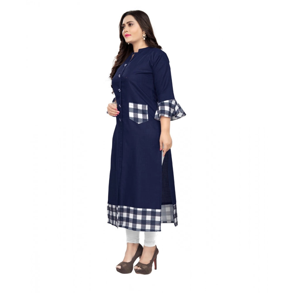 Generic Women's Cotton Digital Printed Straight Kurti (Navy Blue) - Noble Nook