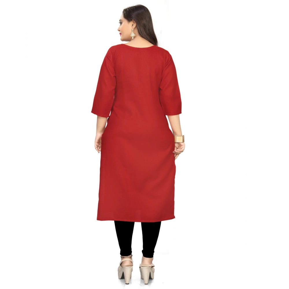 Generic Women's Cotton Solid A-Line Kurti (Red) - Noble Nook