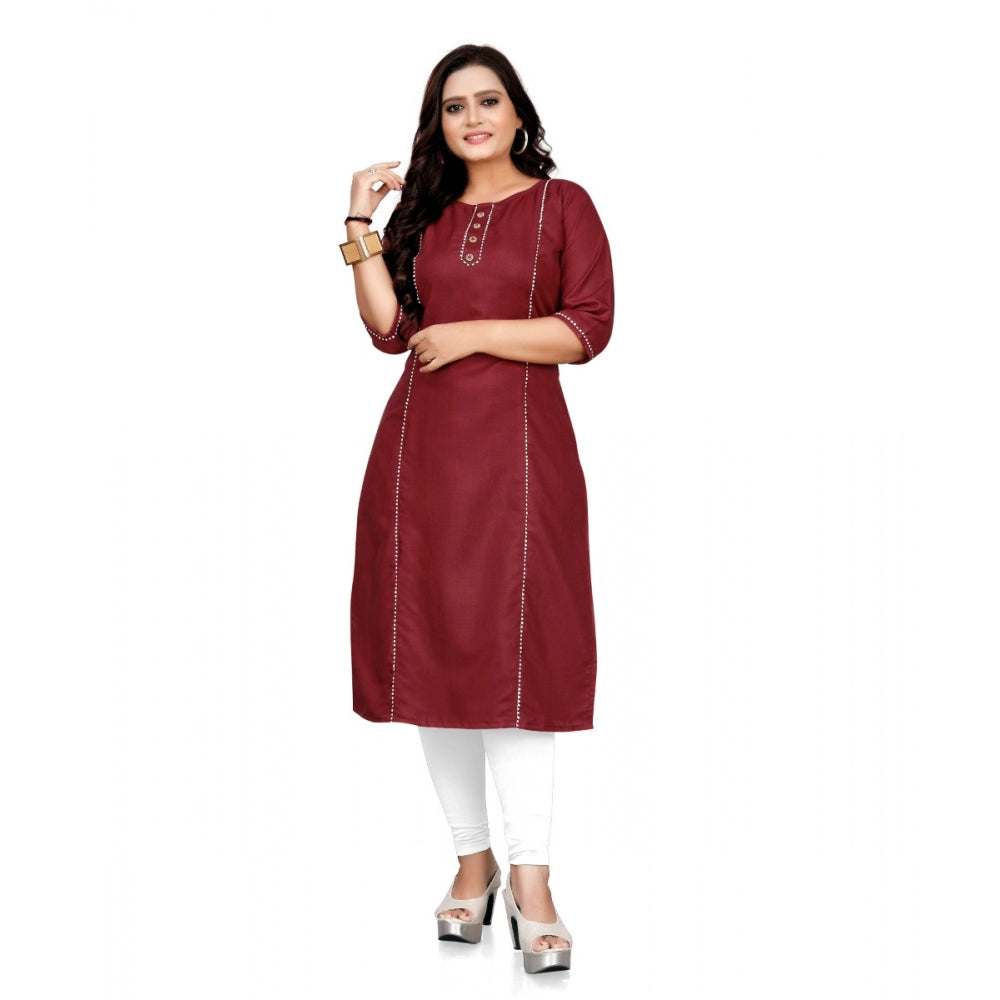 Generic Women's Cotton Solid A-Line Kurti (Maroon) - Noble Nook