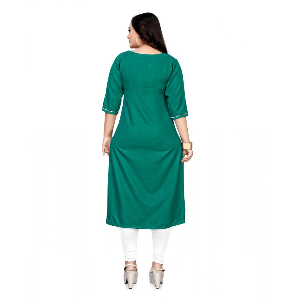 Generic Women's Cotton Solid A-Line Kurti (Turquoise Green) - Noble Nook