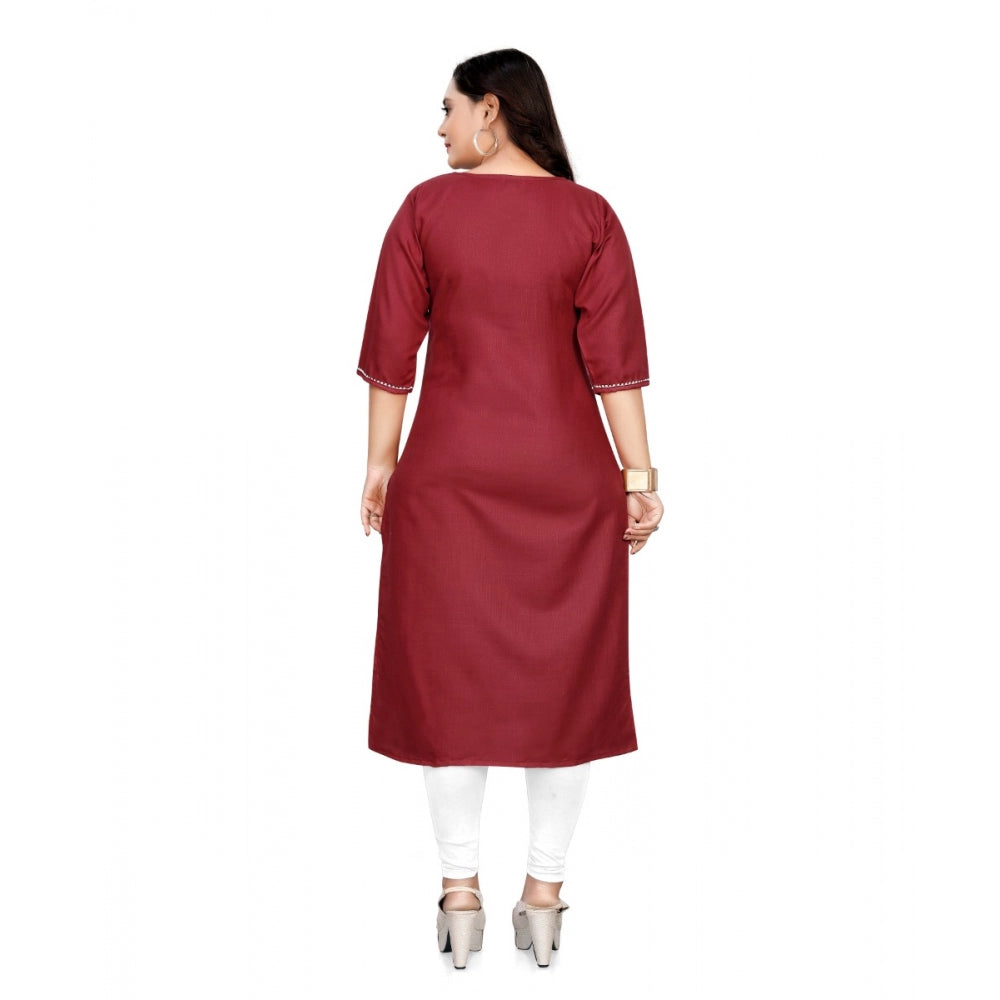 Generic Women's Cotton Solid A-Line Kurti (Maroon) - Noble Nook