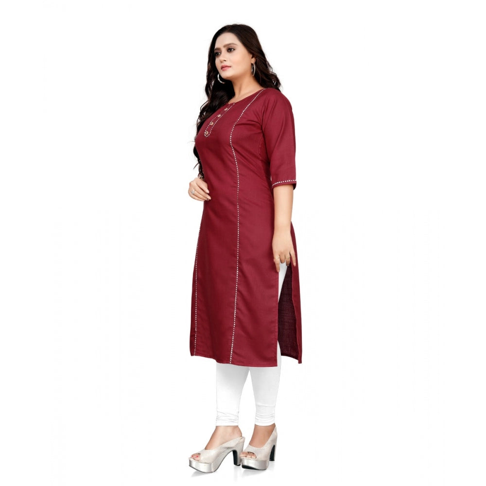 Generic Women's Cotton Solid A-Line Kurti (Maroon) - Noble Nook