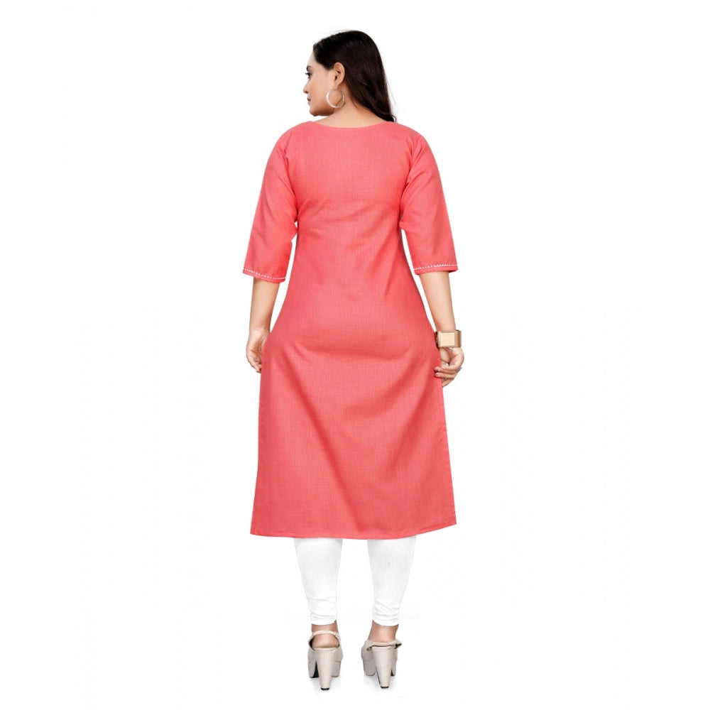 Generic Women's Cotton Solid A-Line Kurti (Peach) - Noble Nook