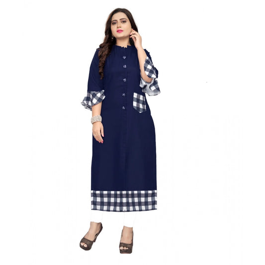 Generic Women's Cotton Digital Printed Straight Kurti (Navy Blue) - Noble Nook