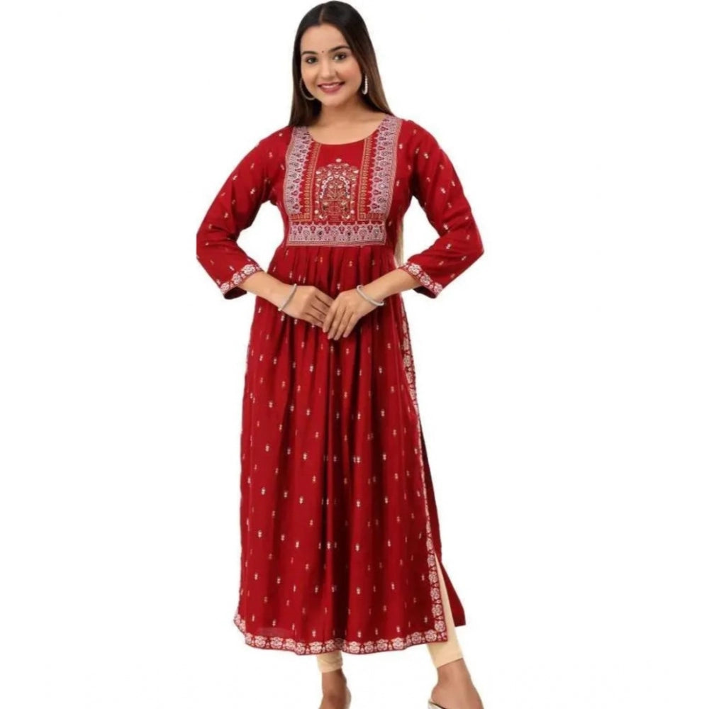 Generic Women's Printed Embroidery Kurti (Red) - Noble Nook