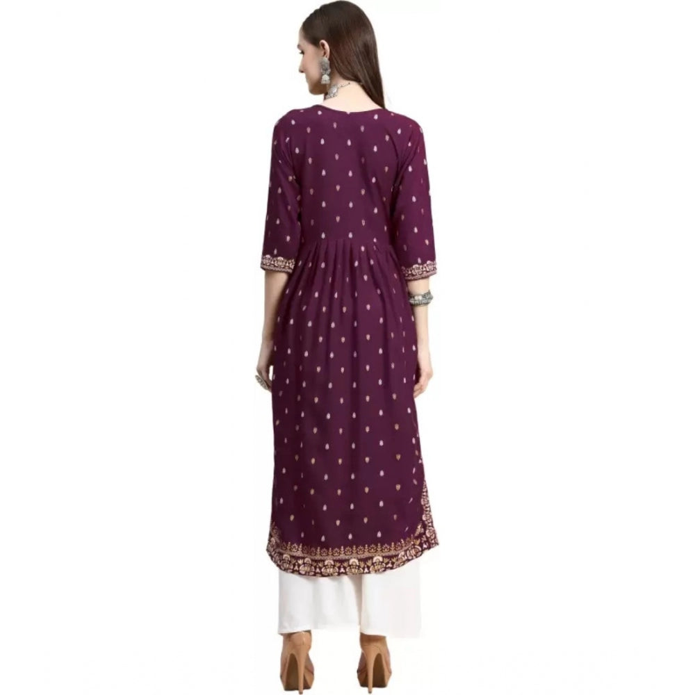 Generic Women's Printed Embroidery Kurti (Purple) - Noble Nook