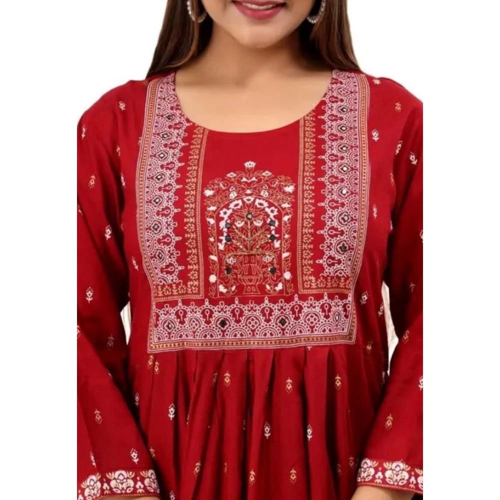 Generic Women's Printed Embroidery Kurti (Red) - Noble Nook