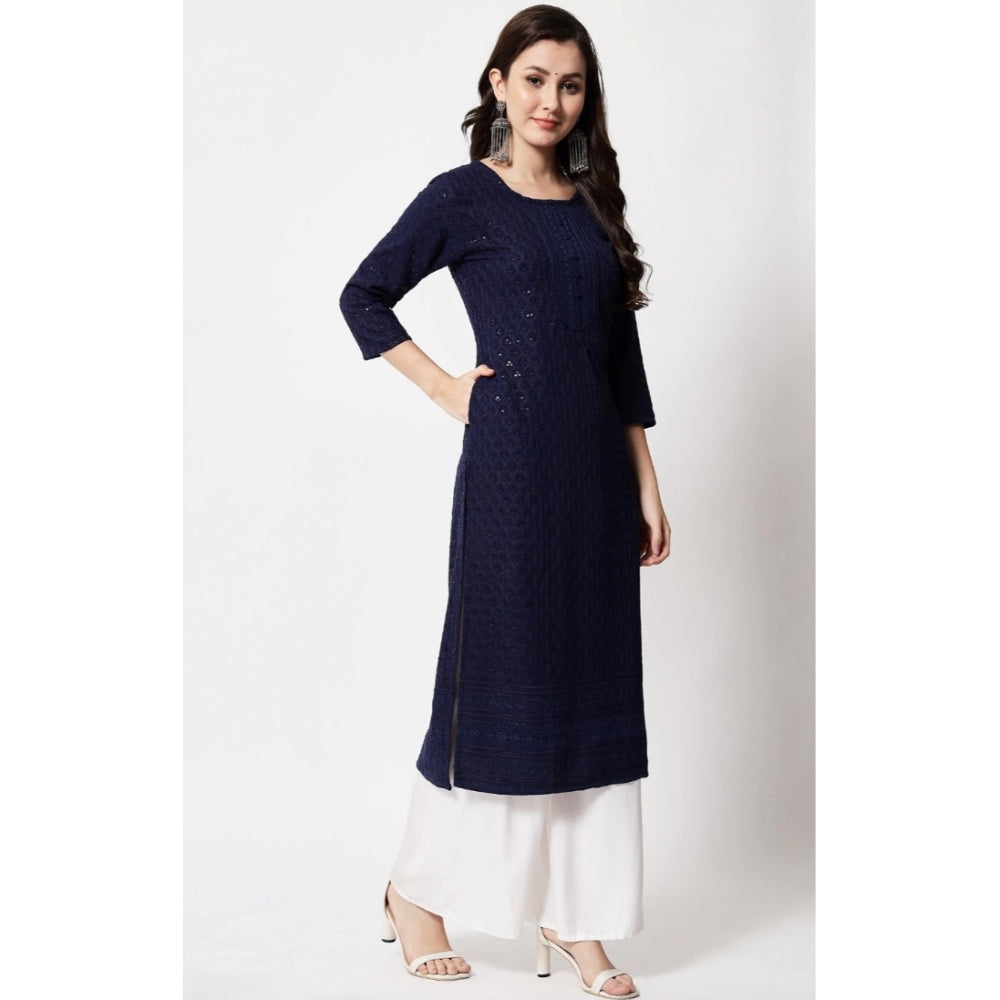 Generic Women's Embroidery With Sequence Kurti (Navy Blue) - Noble Nook