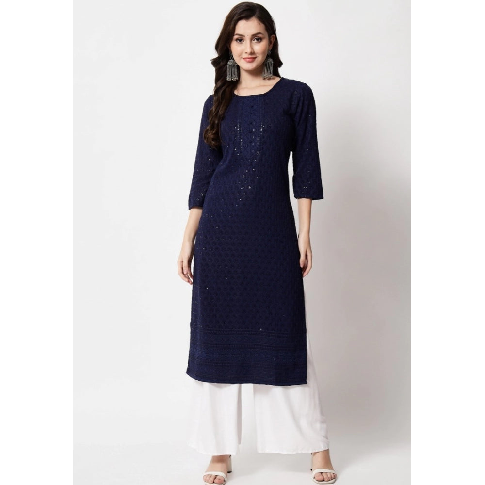 Generic Women's Embroidery With Sequence Kurti (Navy Blue) - Noble Nook