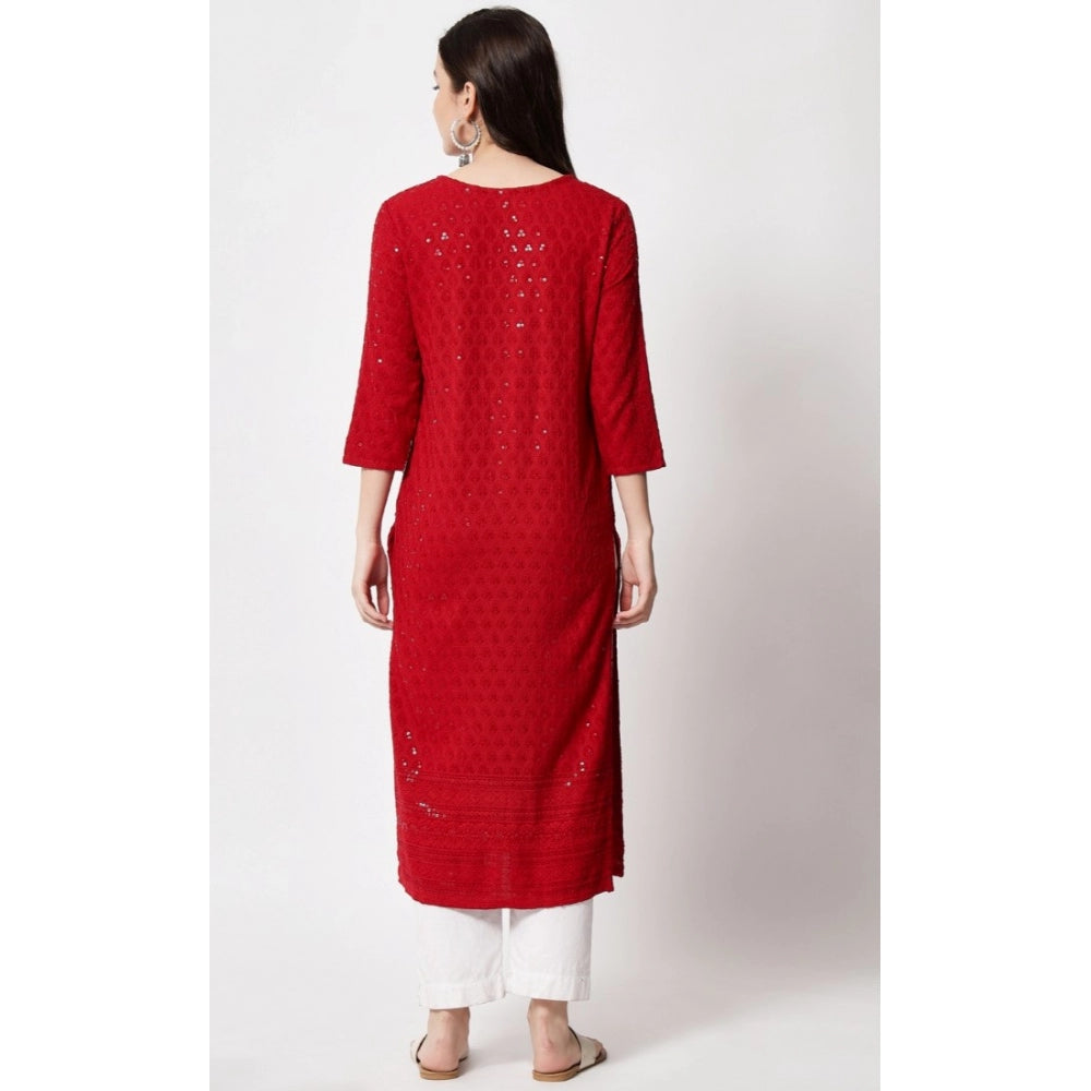 Generic Women's Embroidery With Sequence Kurti (Maroon) - Noble Nook