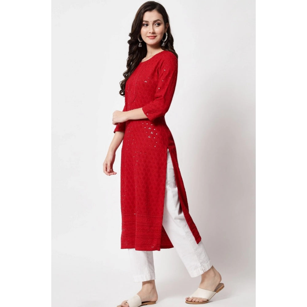 Generic Women's Embroidery With Sequence Kurti (Maroon) - Noble Nook