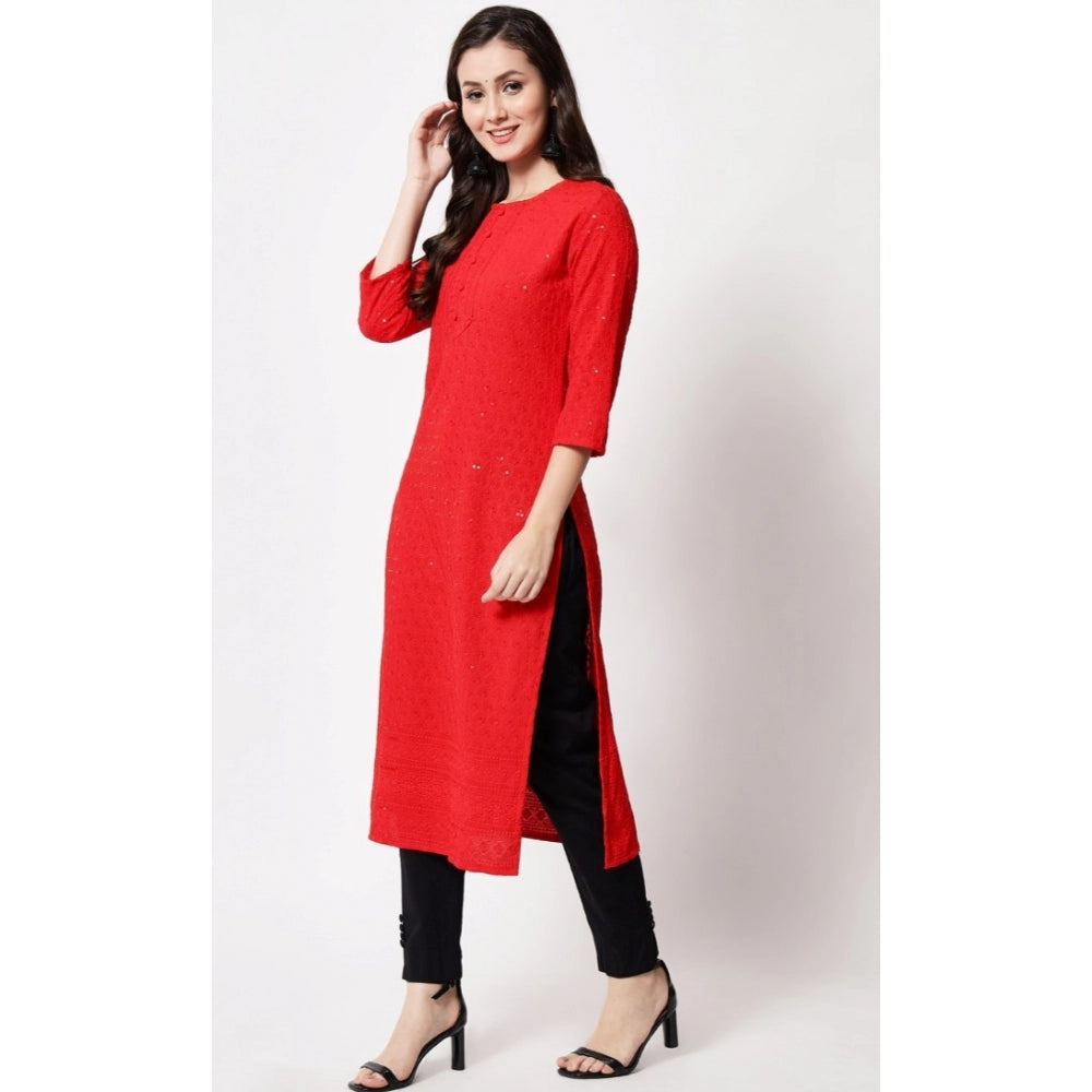 Generic Women's Embroidery With Sequence Kurti (Red) - Noble Nook